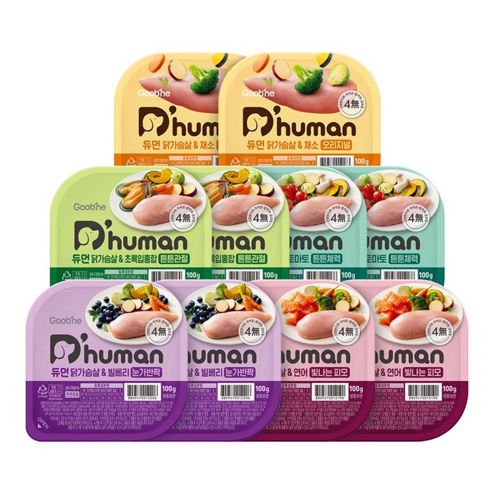 듀먼 전연령 강아지 닭가슴살 화식 냉동 간식 5종 세트