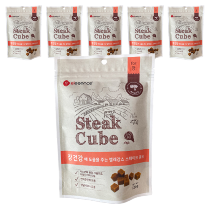 Elegance 장 건강에 도움을 주는 스테이크 큐브 강아지 간식, 장 건강, 120g, 6개