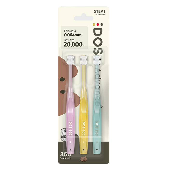 DOS 도스인어드밴스 360 아기칫솔 1단계, 바이올렛 옐로우 민트, 1개 DOS 도스인어드밴스 360 아기칫솔 1단계, 바이올렛 옐로우 민트, 1개