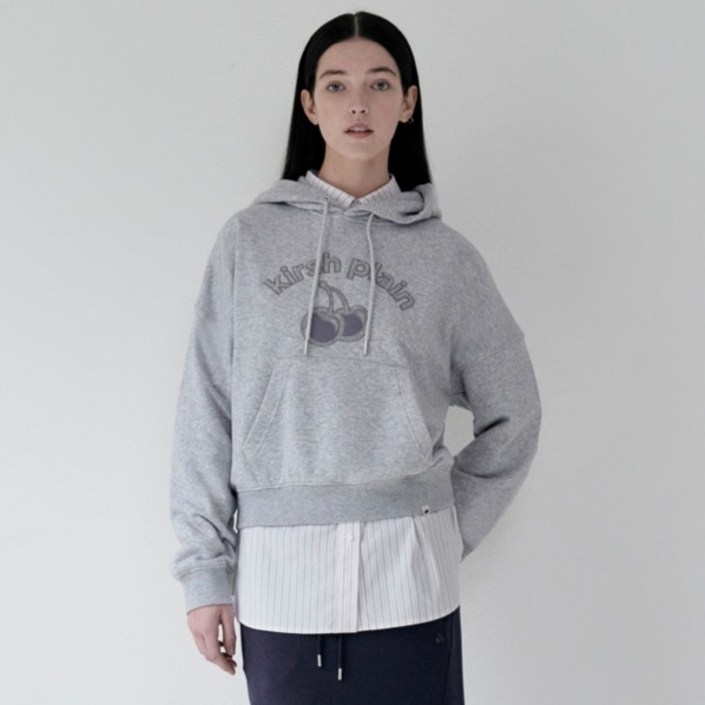 키르시 여성용 플레인 체리 아치 로고 크롭 후드