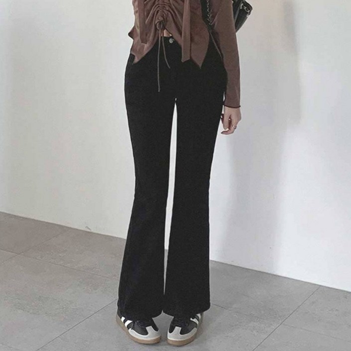 플랜데이 여성용 숏롱 기장 치키 속밴딩 워싱 세미부츠컷 데님팬츠