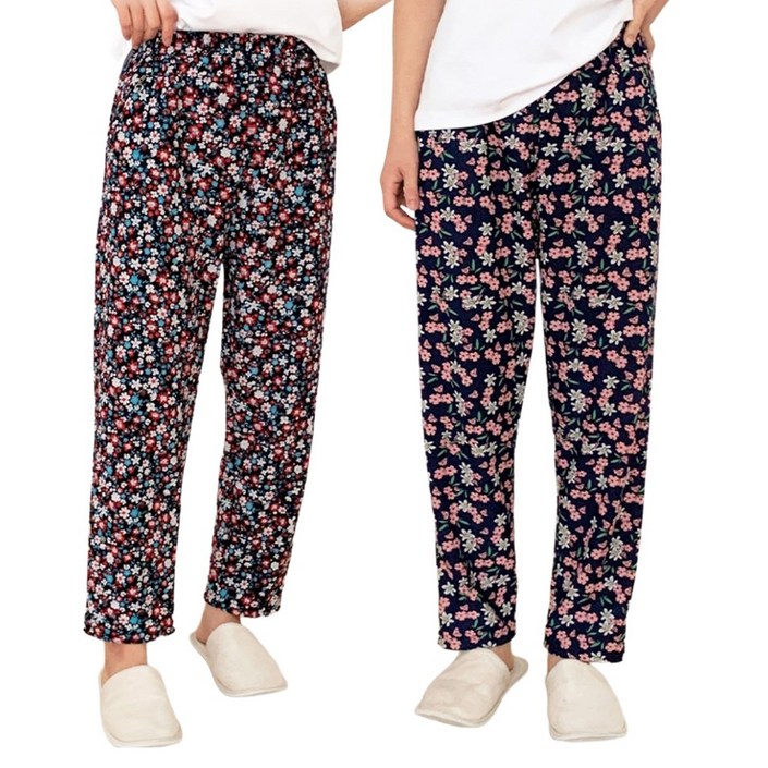 럭키베어 남녀공용 꽃무늬 촌캉스 겨울 작업 바지 2종 세트