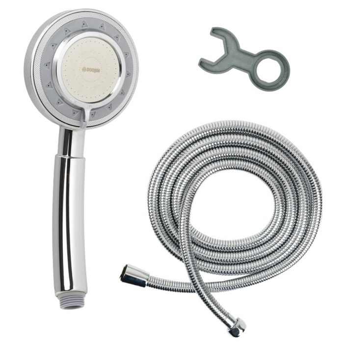 두진 욕실 수압상승 3단 분사 샤워기헤드  황동 스텐 메탈 샤워기호스 세트 1.5m