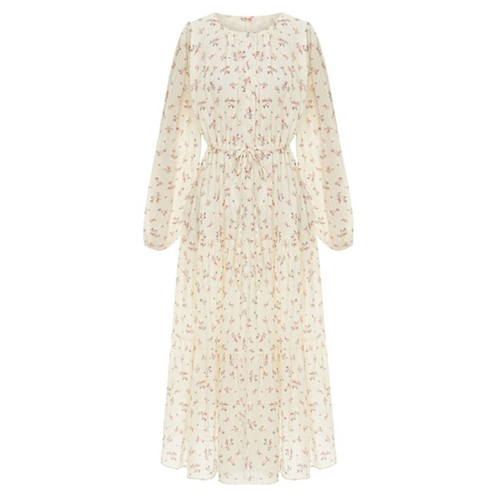 샐리 쉬폰 플라워 버튼 롱 원피스 I6ACOP002