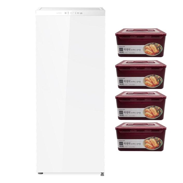 루컴즈 김치다움mini 122L 스탠드형 1도어 김치냉장고 락앤락 김치통 4p 세트 방문설치, 화이트, R123M01L 루컴즈 김치다움mini 122L 스탠드형 1도어 김치냉장고 락앤락 김치통 4p 세트 방문설치, 화이트, R123M01L
