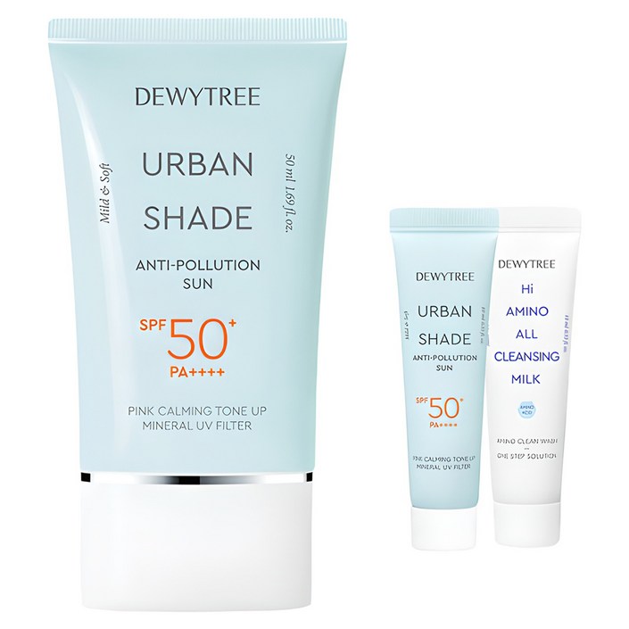 듀이트리 어반쉐이드 안티폴루션 선크림 SPF50 PA 50ml 선10ml 하이아미노 밀크 10ml 세트