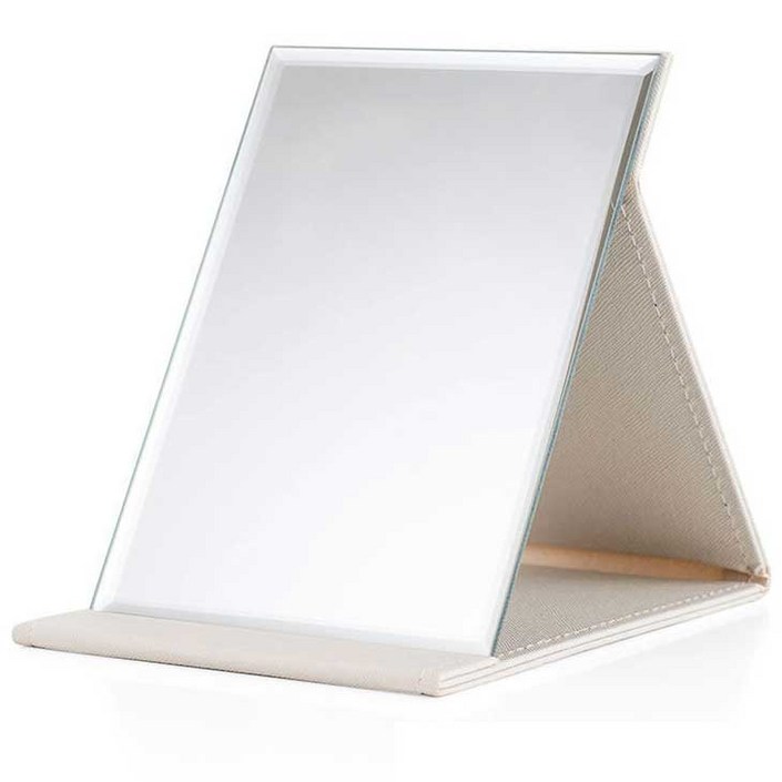 무다스 PU 커버 접이식 휴대용 탁상 거울 대형, 화이트 20221116
