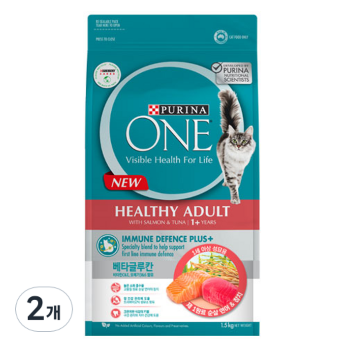 퓨리나원 원캣 어덜트용 순살 연어 고양이 건식사료, 1.5kg, 2개, 연어