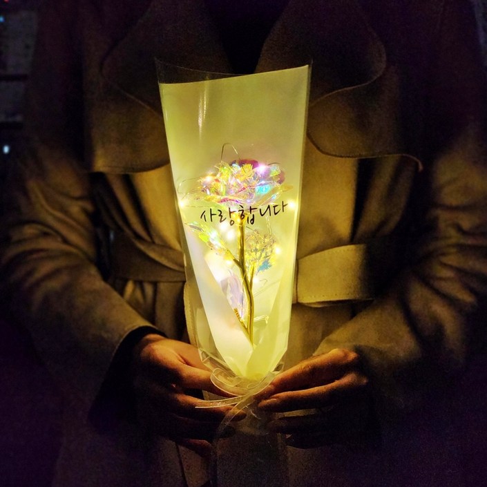 라알레그리아 조화 LED 홀로그램 장미 한송이 꽃다발, 사랑합니다, 2개 라알레그리아 조화 LED 홀로그램 장미 한송이 꽃다발, 사랑합니다, 2개