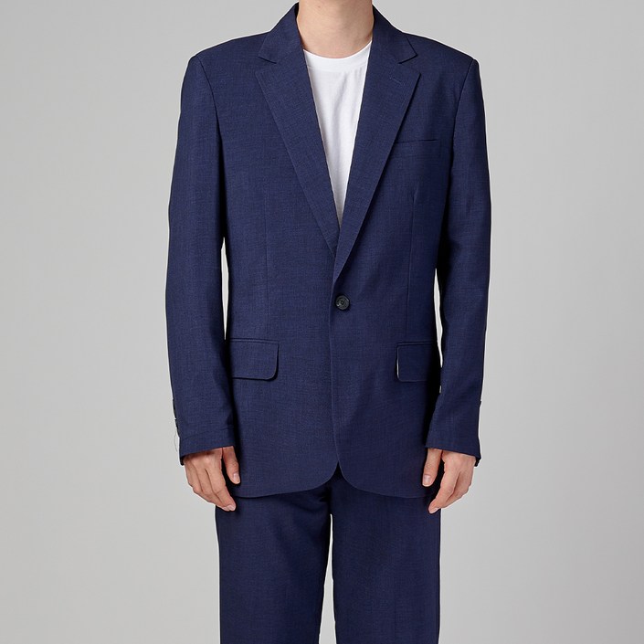 카포넬 남성용 린넨 데일리 플랩포켓 원버튼 자켓  바지 정장 세트 CU3001