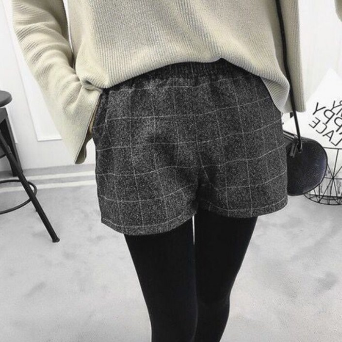 레몬티 여성용 데일리 체크 모직 반바지 lkf22558