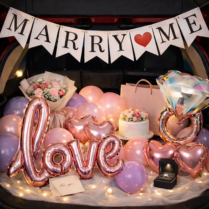 파티쇼 트렁크 러브 하트 프로포즈 풍선 장식 세트