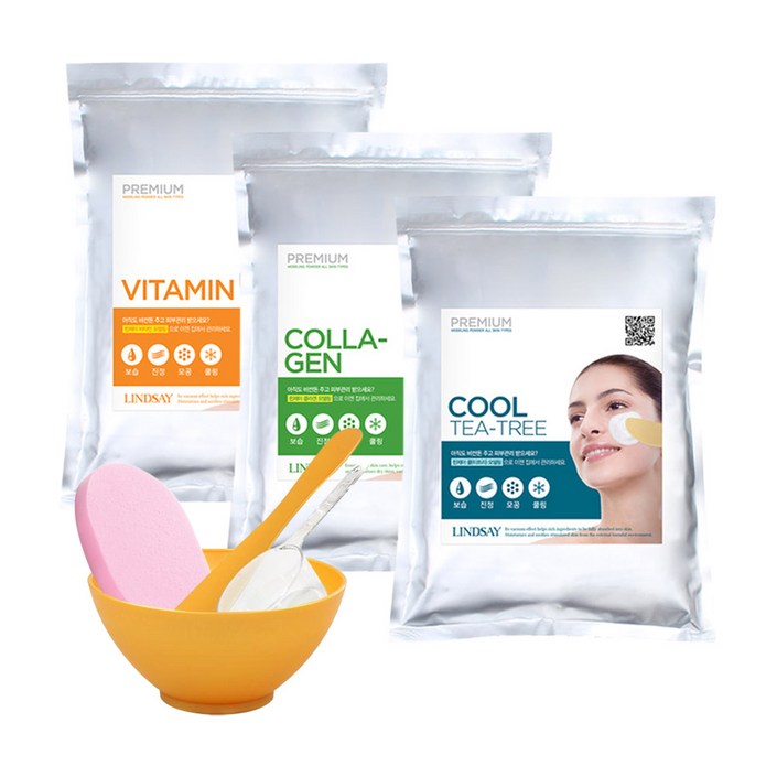 린제이 모델링팩 에스테틱 피부관리샵용 1kg, 쿨티트리팩도구 3종세트해면, 1세트