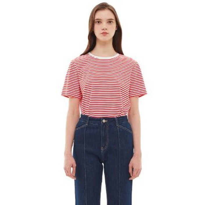 플라스틱아일랜드 스트라이프 슬림 반팔 티셔츠 PP7CH363