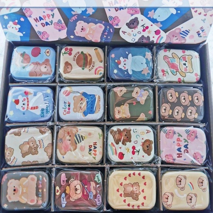 [1+1+1]3개세트사각 미니 틴케이스 휴대용 케이스 립밤 용기 베어