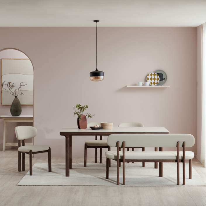 덴버 애쉬 원목 포세린 세라믹식탁 세트 6인용 1800 의자3 벤치