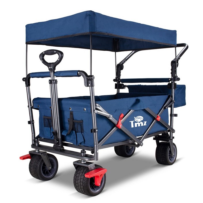 접이식 웨건 다용도 아웃도어 폴딩 야외 다목적 캠핑 와이드 휠 접이식 카트 캠핑, 1개, 진한 파란색