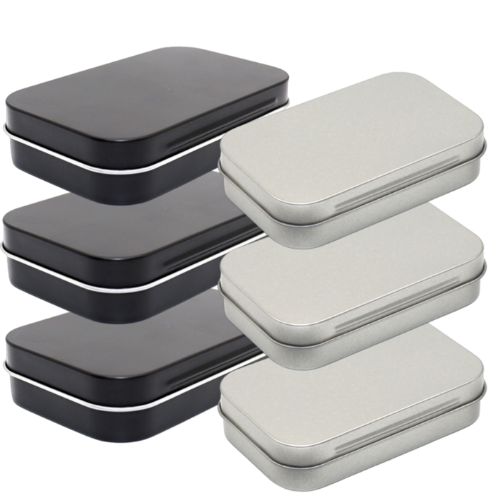 철제틴케이스 경첩 사각 무지 틴케이스 카드 머리끈 실핀 면봉 정리함 틴케이스6p