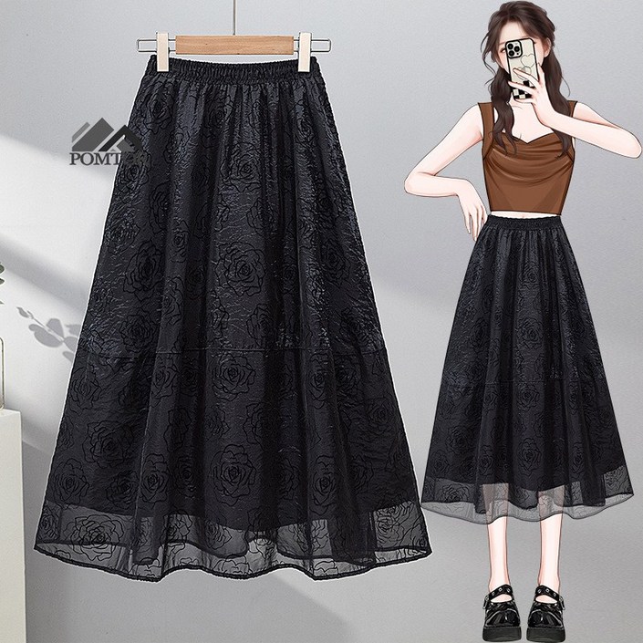 POMTOR 여름 장미꽃 여성치마 빅 사이즈 루즈핏 캐주얼 A라인 스커트