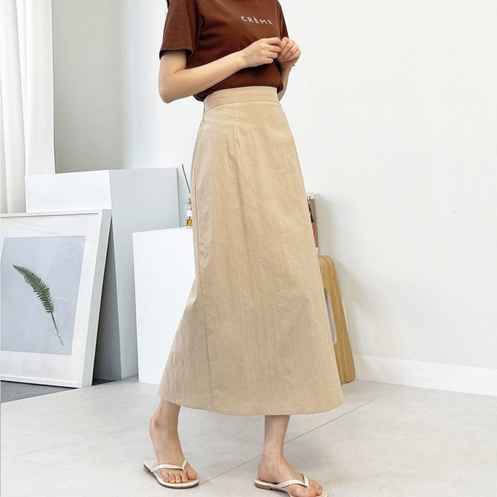 여성 h라인 스커트 미디/롱 2기장 빅사이즈 이지핏 밴딩스커트 봄 여름 가을