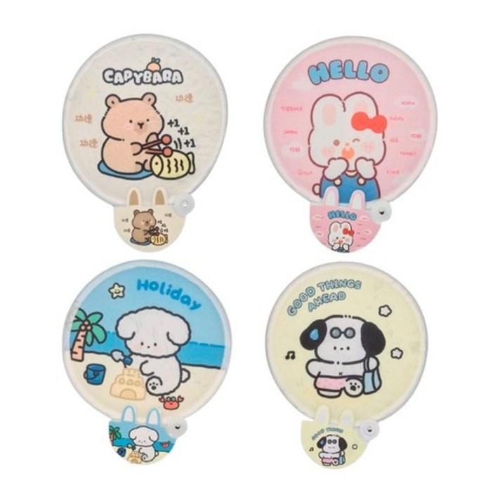 접이식 미니부채 4p 세트 접는부채 손부채 미니부채 캐릭터부채 휴대용부채 접이식부채, 없음, 1개