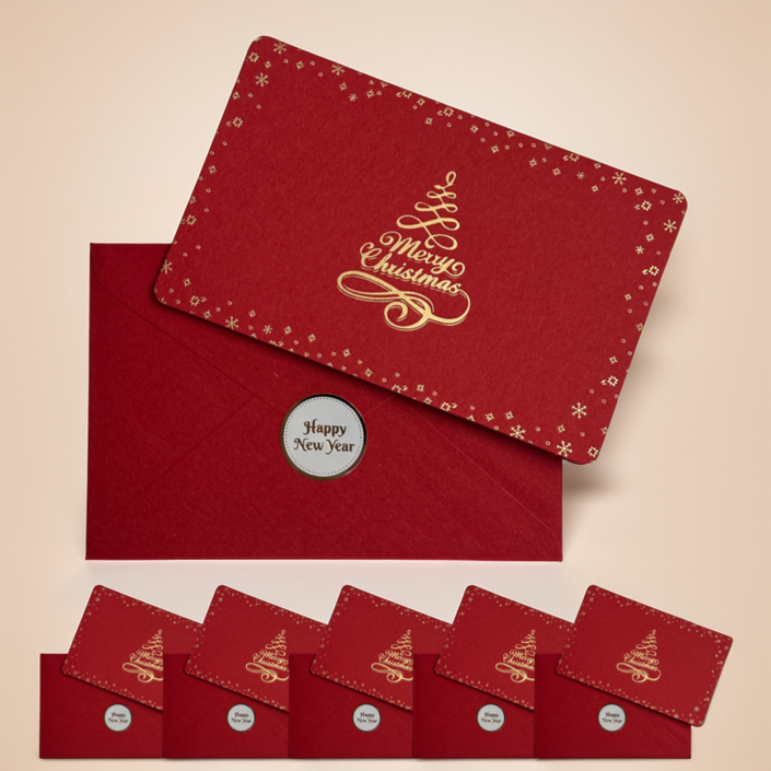 샤이니 골드 트리 크리스마스 카드 세트