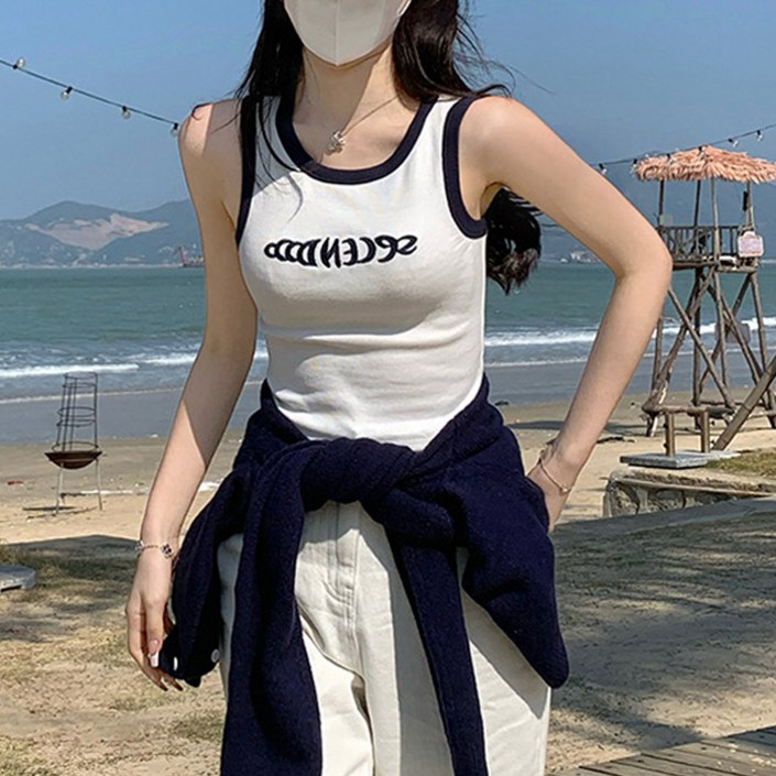 cammello 볼드 컬러 골지 나시티 캡내장 민소매 크롭 캡나시