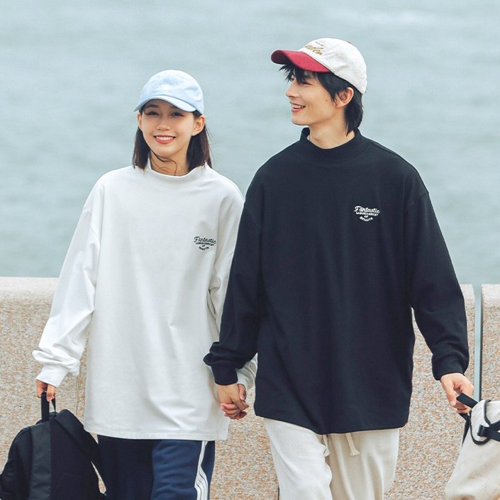 jilu 하이넥 긴팔 셔츠 맨투맨 남여공용