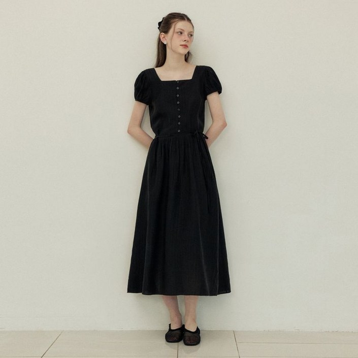 어다울 See through choker law rise long dress  black