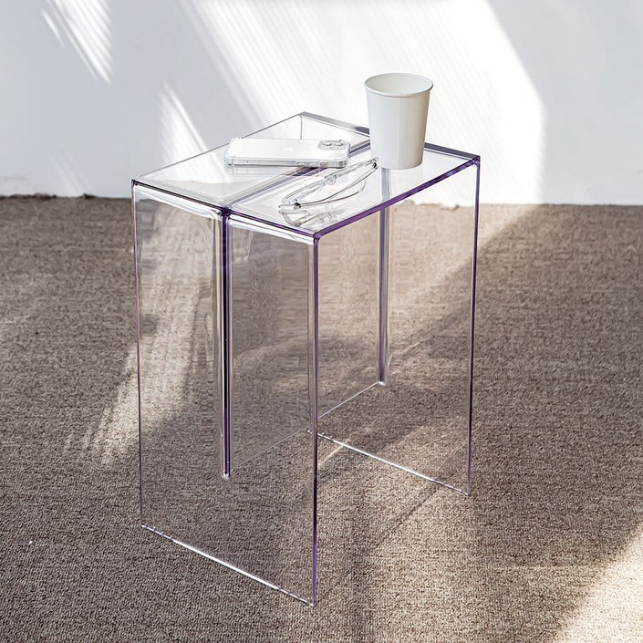 맥스 사각 투명 플라스틱 거실 협탁 쇼파 사이드 테이블, 투명