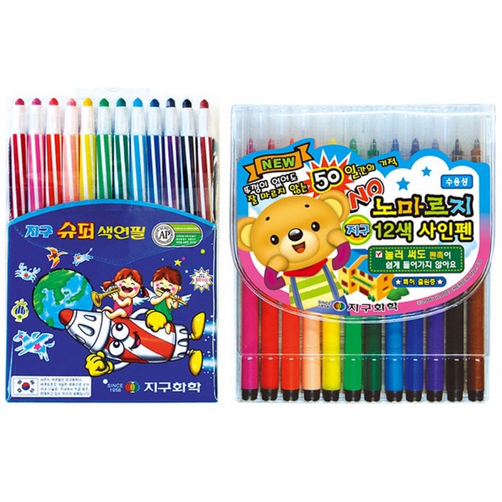 지구화학 슈퍼 색연필 노마르지 사인펜 세트, 1세트, 12색 지구화학 슈퍼 색연필 노마르지 사인펜 세트, 1세트, 12색
