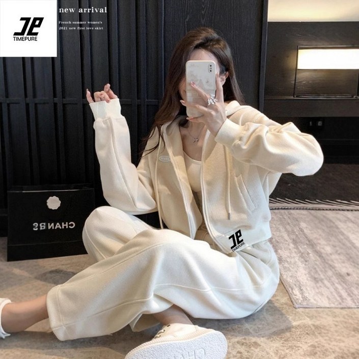 가을 여성 후드 트레이닝 세트 오버핏 후드티 와이드 팬츠 세트 무지 후드티 세트