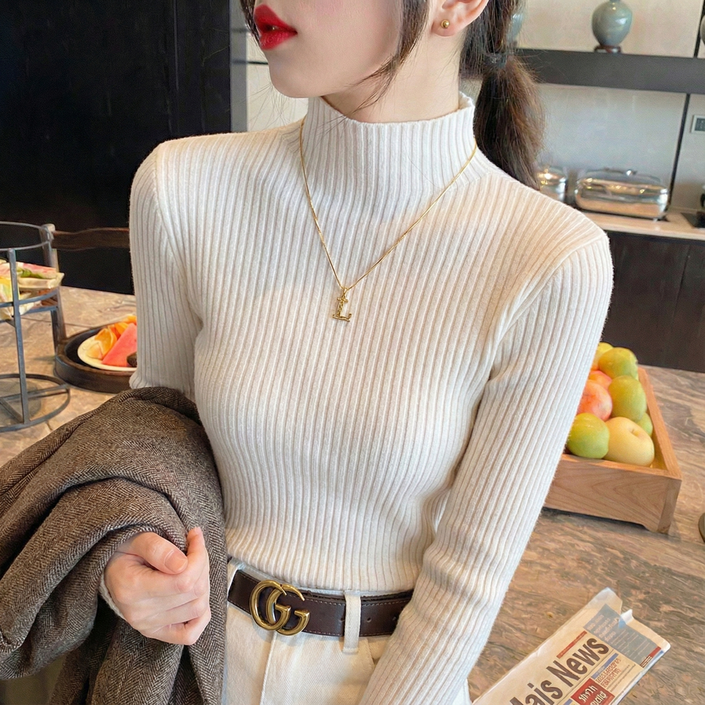 라쥬엘 골지니트 목폴라티 여성 긴팔 겨울용 반목폴라티 얇은목폴라 이너 반목티