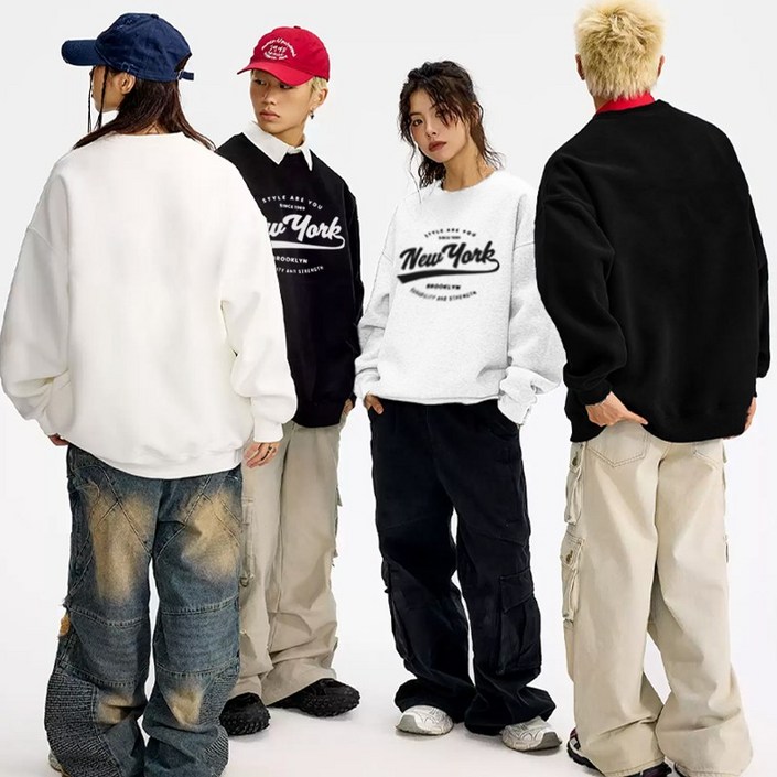 FONOW 남녀공용 심플 뉴욕 엠파이어시티 스탠다드핏 맨투맨