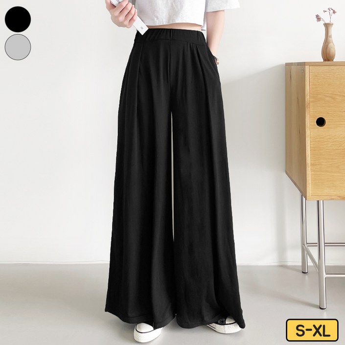 가비진 여성용 롱기장/숏기장 쫀쫀 밴딩 핀턱 와이드 치마바지 팬츠 큐롯팬츠 통바지