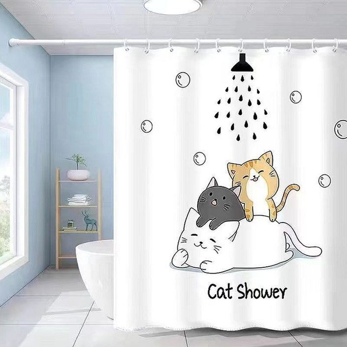 패브릭 욕실 샤워커튼 캣샤워  커튼링12p 세트