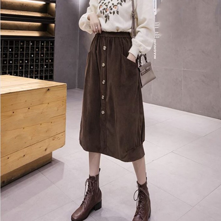 바니드 여성 귀여운 밴딩 스커트  골덴치마 코듀로이 포켓 밴딩치마 4773