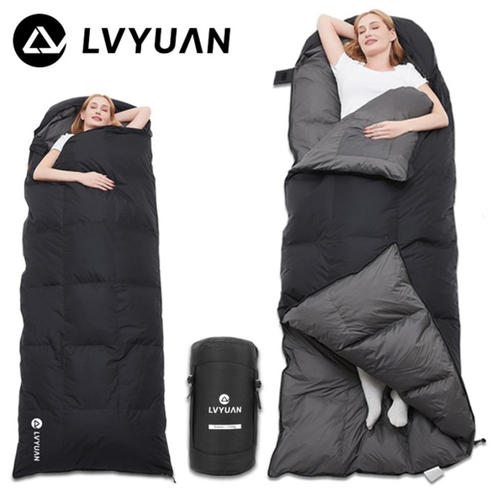 루앤 거위털 1500g 군용 구스 침낭 캠핑 사계절 이불 차박 백패킹 동계 겨울 버닝, 블랙, 1개
