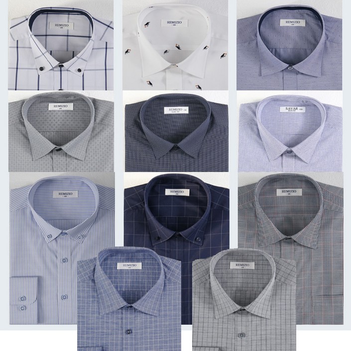 레미지오 남자 와이셔츠 긴팔 일반핏 체크 도트 디테일 무늬 95~130사이즈 셔츠
