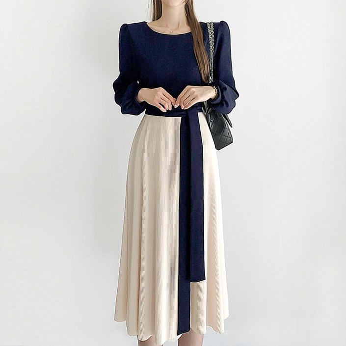 에스페이지플린 벨티드주름배색원피스 S3COP012C