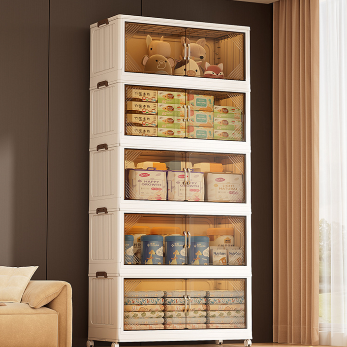 프란다스 대용량 다용도 접이식 리빙박스 이동식 플라스틱 수납 정리함, 투명색 × 5단