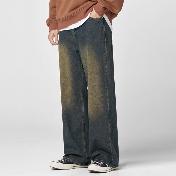 에이지오디 와이드 워싱 데님 팬츠 와이드핏 세미와이드 빅사이즈 사계절 남성 여성 캐주얼 롱팬츠 긴바지 청바지