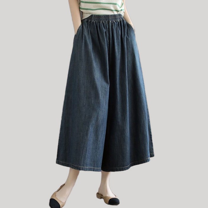 여성용 밴딩 캐주얼 청바지 빅사이즈 심플 와이드핏 청바지