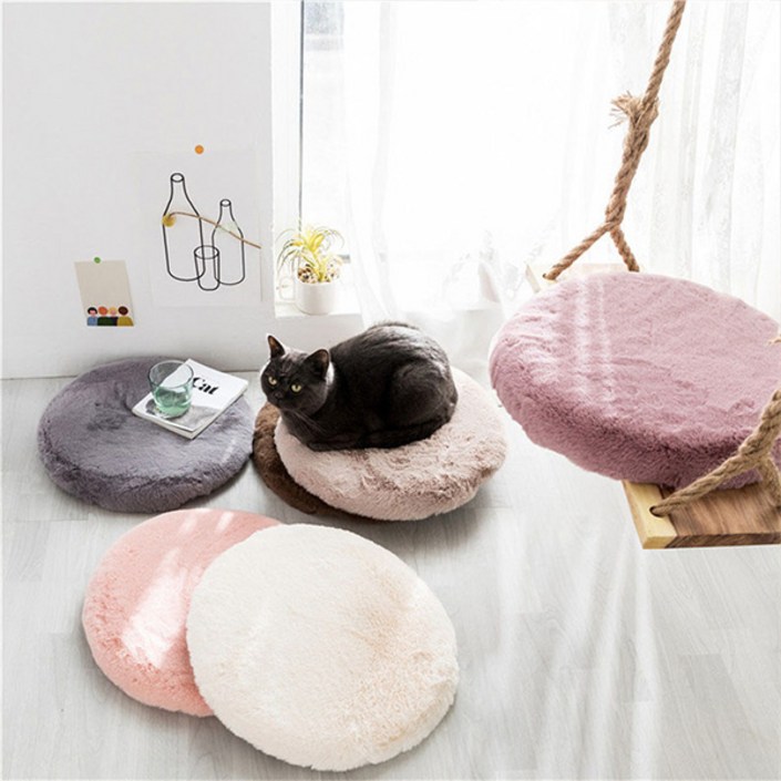 다르앤 겨울 페이크 퍼 방석 애견 고양이 방석 45cm 원형
