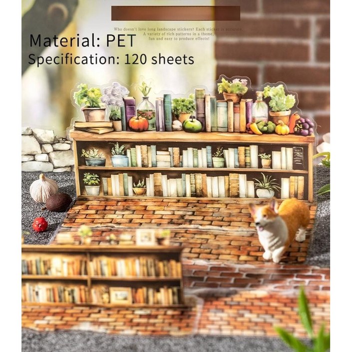 유럽풍 빈티지 롱 디오라마 스티커  데코 베이스 스티커 팩 재사용 가능 60디자인120장 6종 세트, 6개, 유색