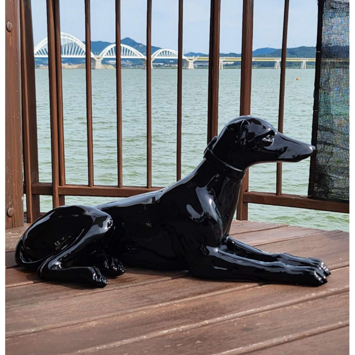 55cm 대형 앉아있는 그레이하운드 장식 블랙,실버 택일 정원 현관 거실 인테리어 소품