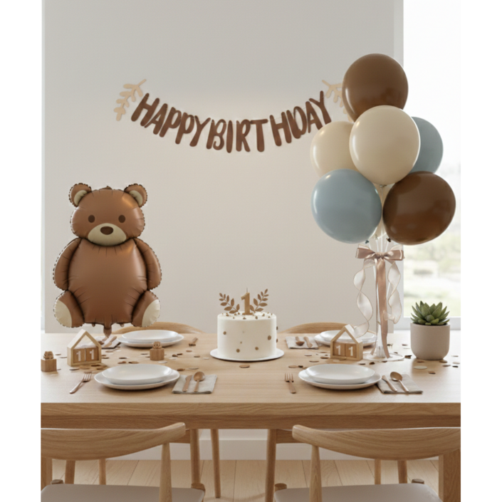 크레샤 앤틱 곰돌이 생일 파티 풍선 세트 가랜드 포함