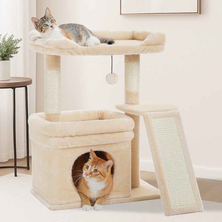 PAWZ Road 3단 다색 귀여운 고양이 소형 캣타워, 탑 라운지 사다리 숨숨집