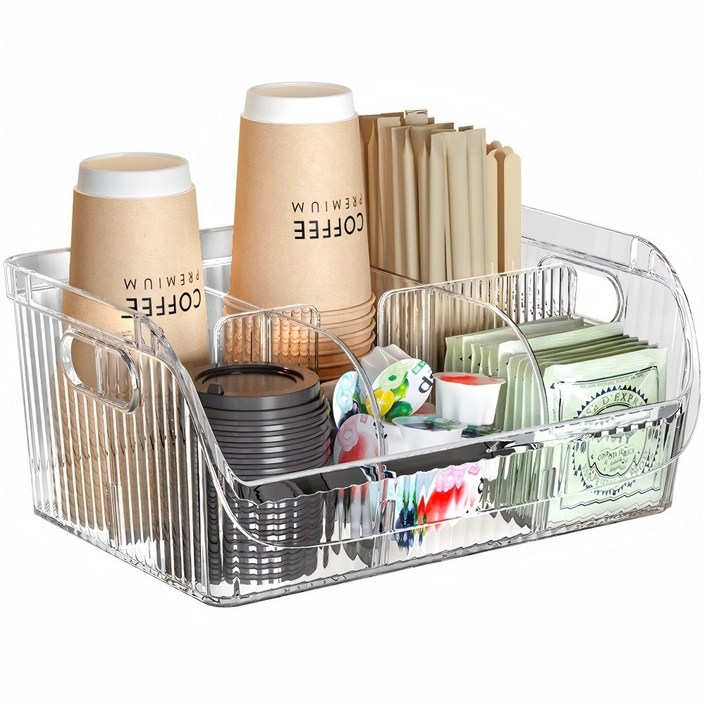 ZOZOFO 다용도 탕비실 일회용종이컵디스펜서 카페컵거치대 티백 커피 보관함 정리함, 1개, 투명색