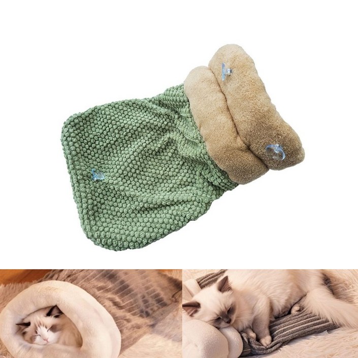 고양이 포켓침낭 신형 애완묘 포근한 잠자리 방석 편한 침구, 1개, 그린